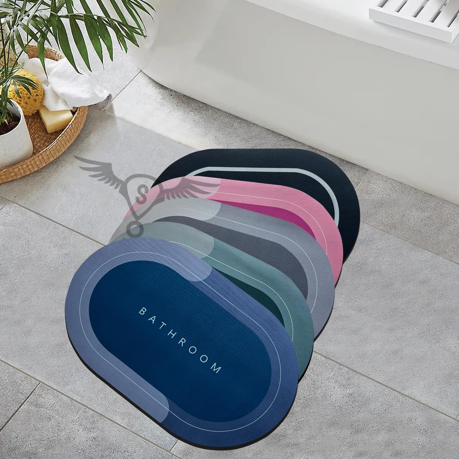 Sittella Rubber 3 Pieces (3.5Mm) Anti-Skid Water Soaking Oval Bathroom Print Door Mat, Water Absorbent Mat (40X60Cm), Multi Colo